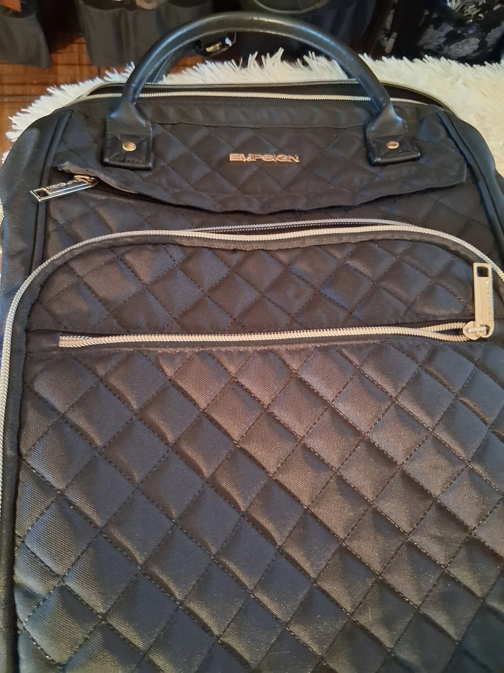 EMPSIGN Quilted Black Handbag with Gold Logo Men And Women NEW